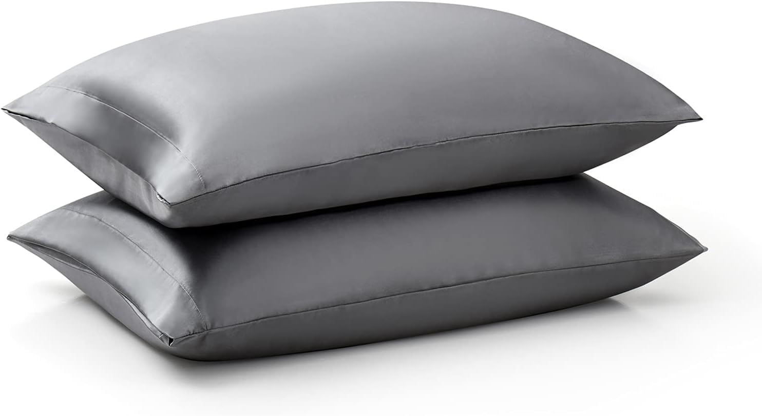 RAGGLE Set of 2 Satin Silk Pillowcase for Hair and Skin Standard Size 18"X 28" with Soft Breathable Smooth Cooling Pillow Covers for Sleeping or Pillow Protector (2, Brown)