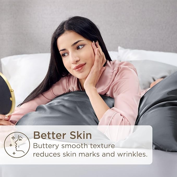 RAGGLE Set of 2 Satin Silk Pillowcase for Hair and Skin Standard Size 18"X 28" with Soft Breathable Smooth Cooling Pillow Covers for Sleeping or Pillow Protector (2, Brown)