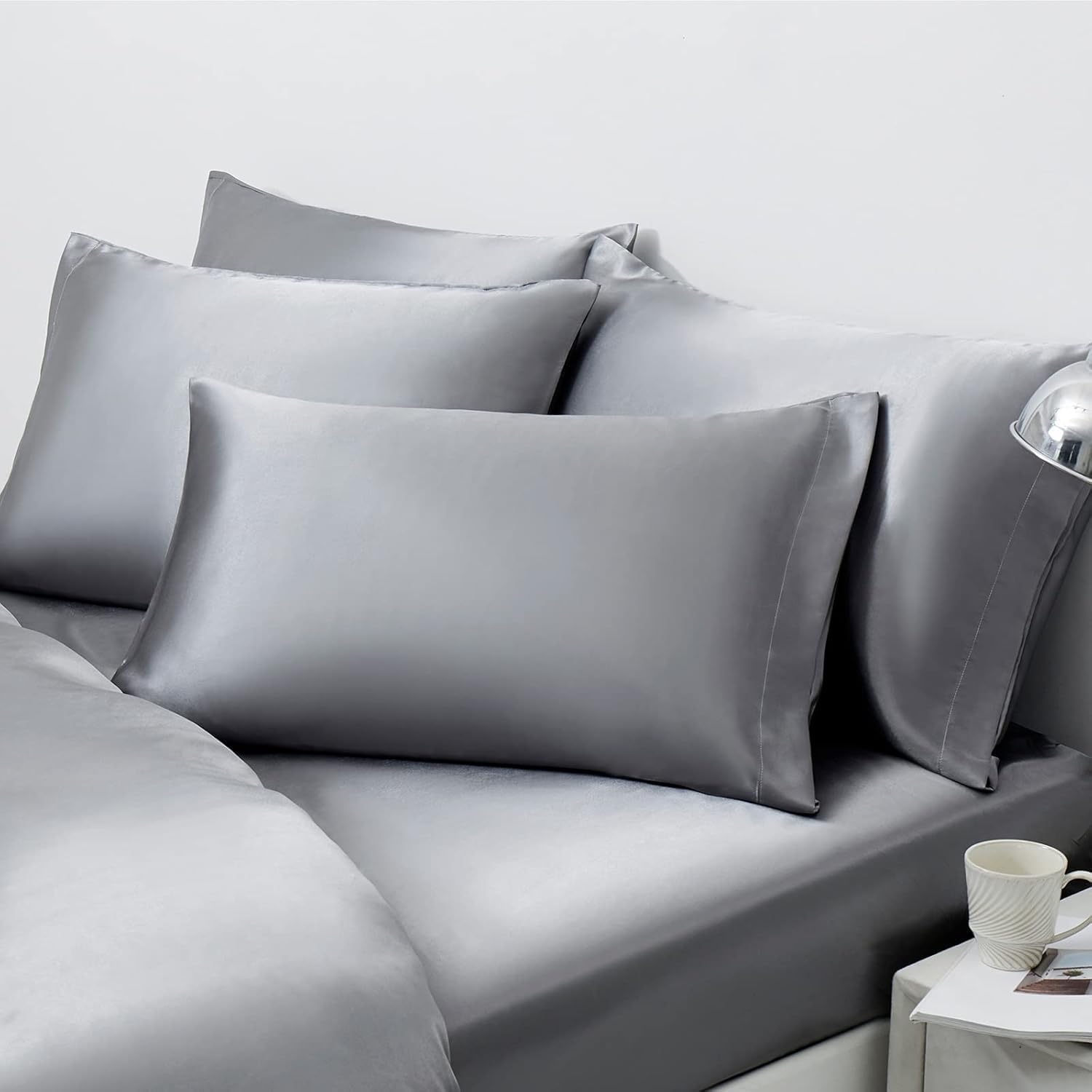 RAGGLE Set of 2 Satin Silk Pillowcase for Hair and Skin Standard Size 18"X 28" with Soft Breathable Smooth Cooling Pillow Covers for Sleeping or Pillow Protector (2, Brown)