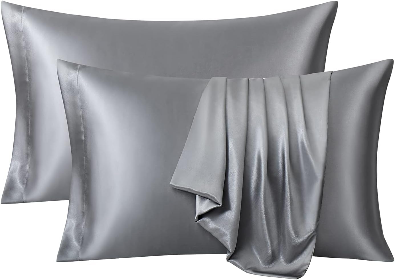 RAGGLE Set of 2 Satin Silk Pillowcase for Hair and Skin Standard Size 18"X 28" with Soft Breathable Smooth Cooling Pillow Covers for Sleeping or Pillow Protector (2, Brown)