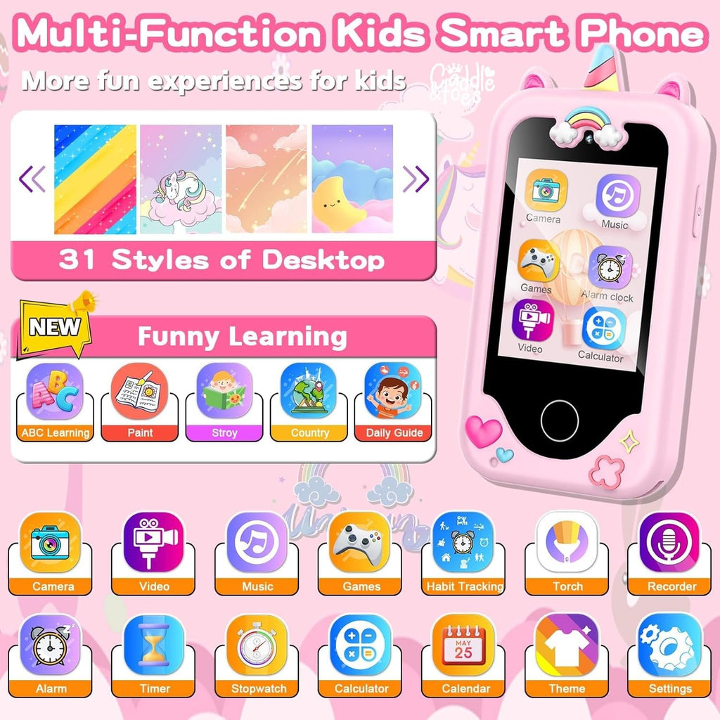 Kids Smart Phone for Girls and Boys, Christmas Birthday Gifts for Girls boys Age 3-10 Kids Toys Cell Phone, 2.8" Touchscreen Learning Play Toy Phone with Dual Camera, Game, Music Player