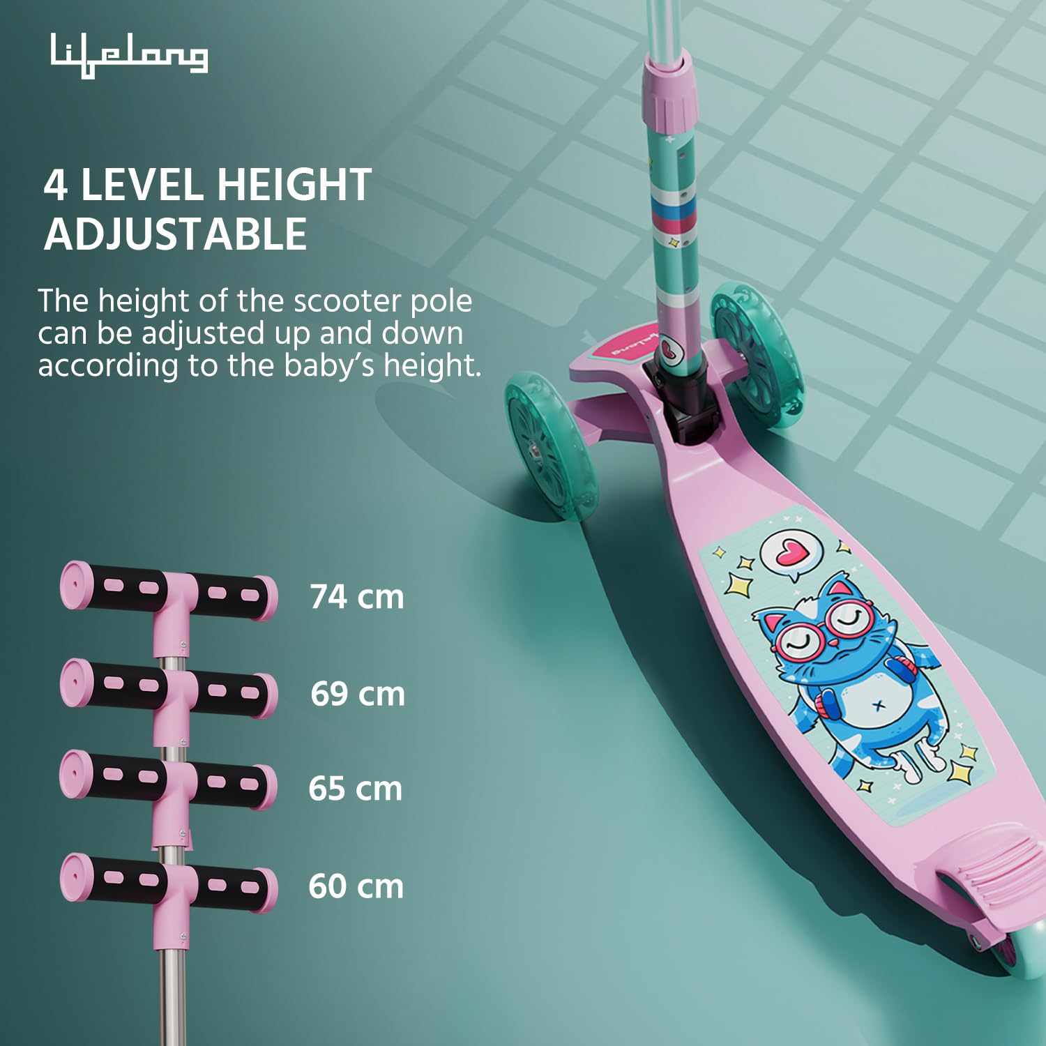 Lifelong LLKS14 Kick Scooter with Adjustable Height & LED Wheels (Max User Weight: 50kg) Kids Scooter