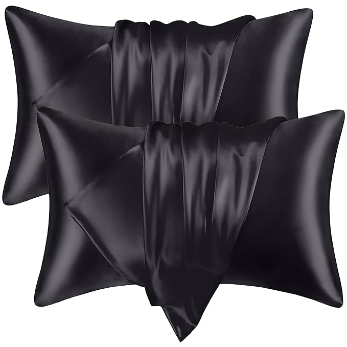 RAGGLE Set of 2 Satin Silk Pillowcase for Hair and Skin Standard Size 18"X 28" with Soft Breathable Smooth Cooling Pillow Covers for Sleeping or Pillow Protector (2, Brown)