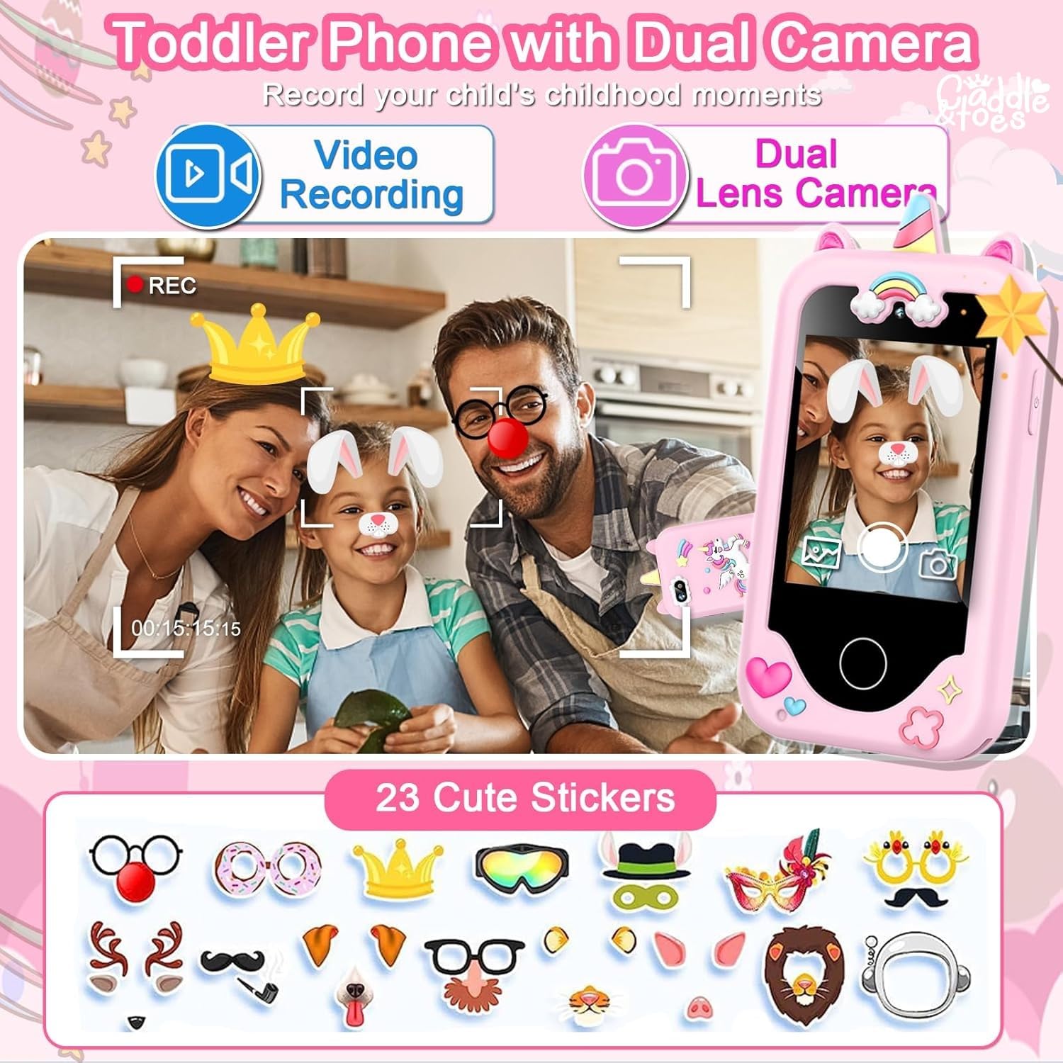 Kids Smart Phone for Girls and Boys, Christmas Birthday Gifts for Girls boys Age 3-10 Kids Toys Cell Phone, 2.8" Touchscreen Learning Play Toy Phone with Dual Camera, Game, Music Player