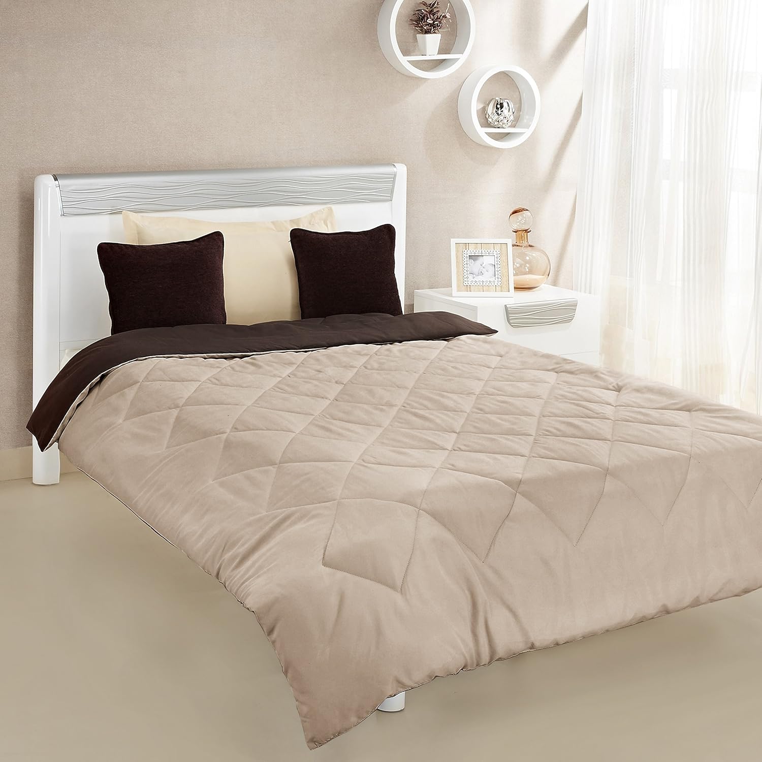 Solimo Microfibre Reversible Comforter, Single (Sandy Beige & Walnut Brown, 200 GSM), 50 TC